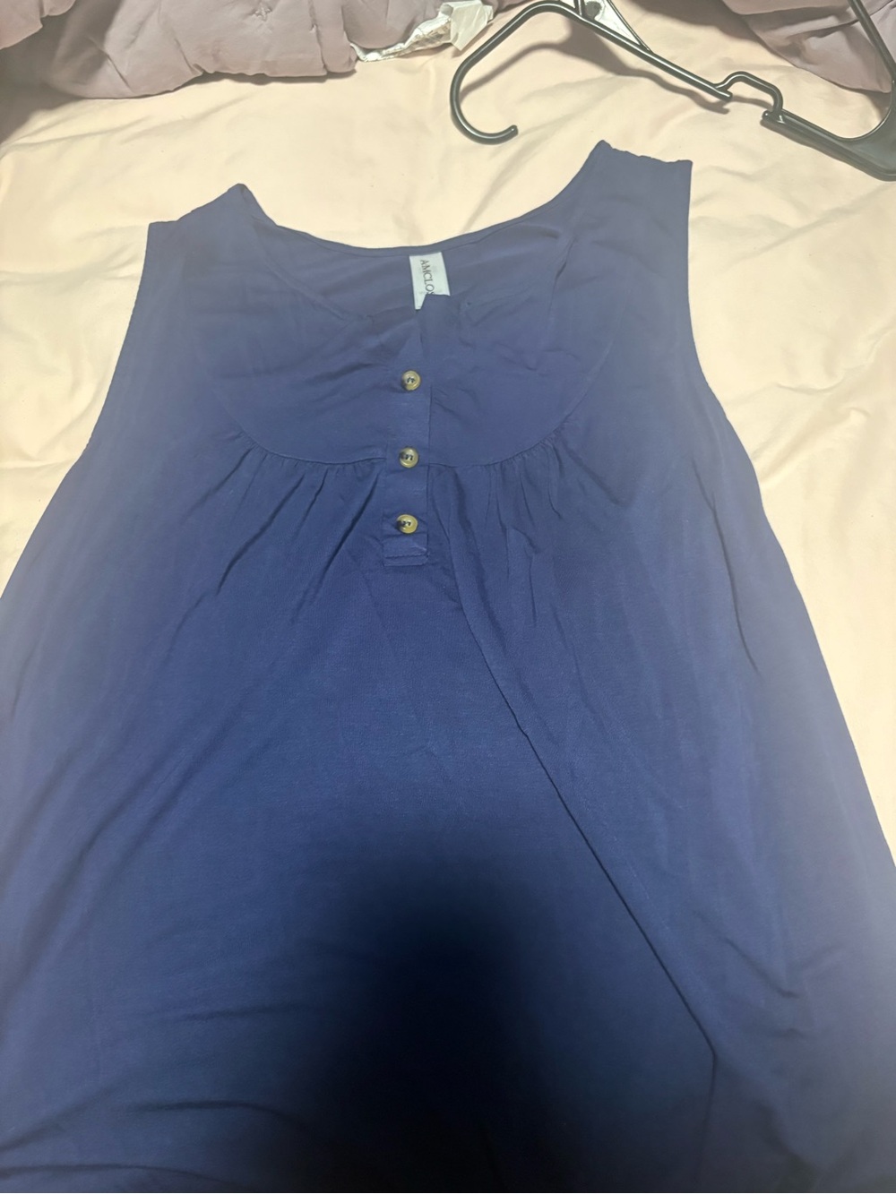 Sleeveless Navy Blue Henley Tank Top with Button Front